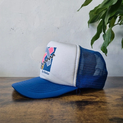 Vintage American Trucker Hat Snapback cap one size adjustable blue white fyns telefon