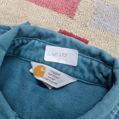 Vintage Carhartt Boxy Fit Cropped Shirt Heavyweight large long Sleeve large plain Green Button Up