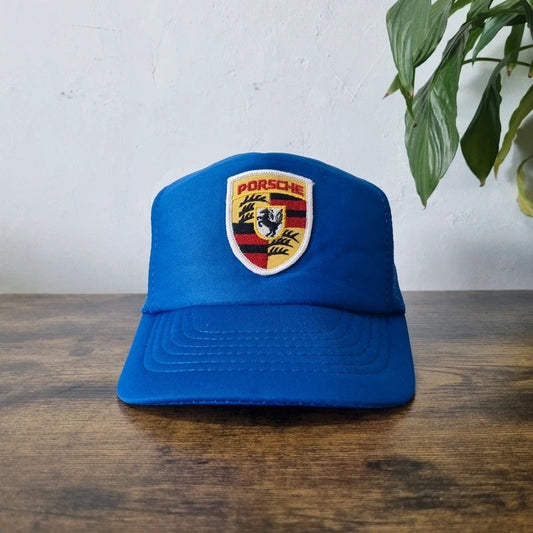 Vintage American Trucker Hat Snapback cap one size adjustable blue porsche