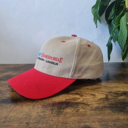 Vintage American baseball Hat Snapback cap one size adjustable red beige edgewater hotel casino