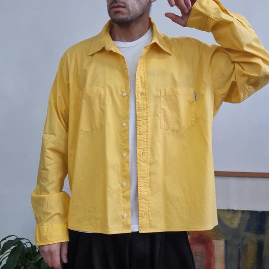 Carhartt Boxy Fit Cropped Shirt Long Sleeve XXL plain Yellow Button Up Skater Y2K Surf