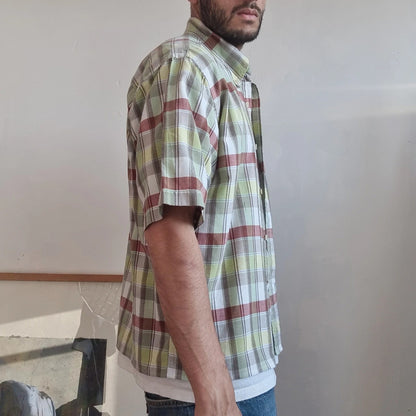 Pendleton Boxy Fit Cropped Shirt Short Sleeve large check multi Button Up Skater Y2K Surf