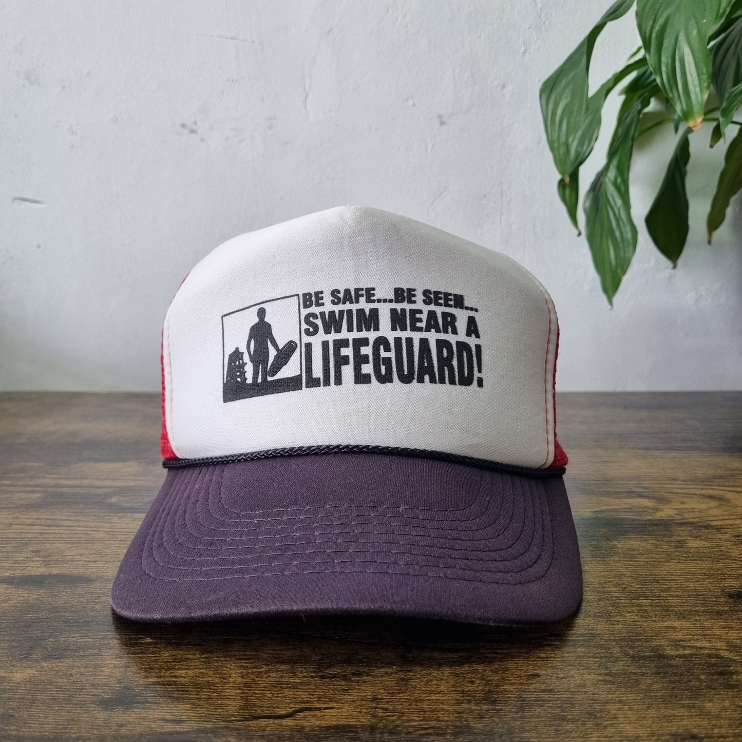 Vintage American Trucker Hat Snapback cap one size adjustable white red lifeguar