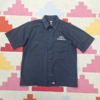 Vintage Dickies Boxy Fit Cropped Shirt Short Sleeve Medium plain Black Button Up Skater Y2K Surf