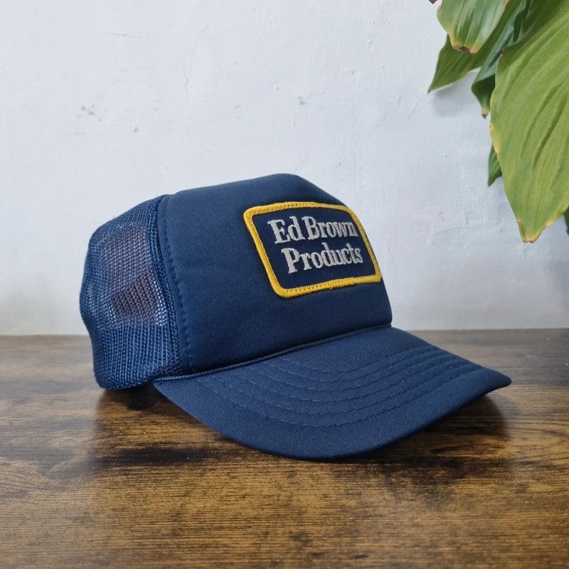 Vintage American Trucker Hat Snapback cap one size adjustable navy ed brown products