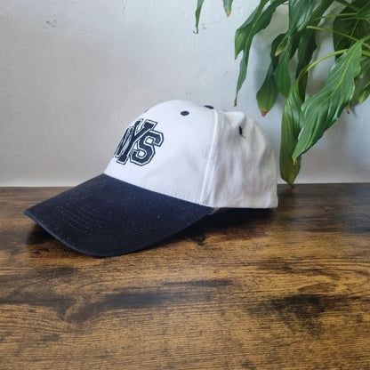 Vintage American Baseball Hat Snapback cap one size adjustable white black NYS