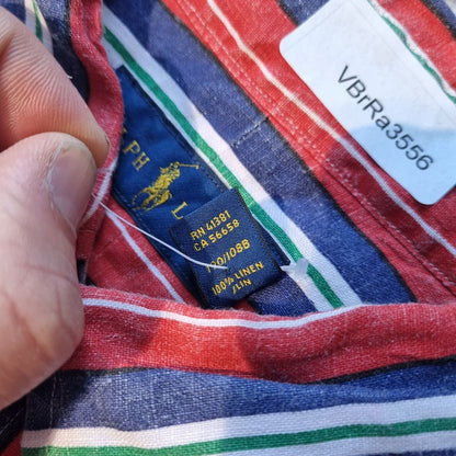 Ralph Lauren OXFORD SHIRT 100% LINEN STRIPE - Red - Size XXL