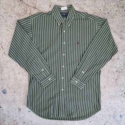Ralph Lauren OXFORD SHIRT BLAKE 100% COTTON STRIPE - Green - Size L