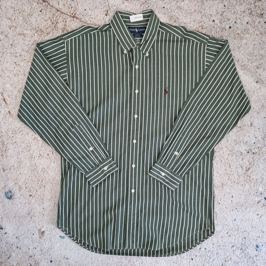 Ralph Lauren OXFORD SHIRT BLAKE 100% COTTON STRIPE - Green - Size L