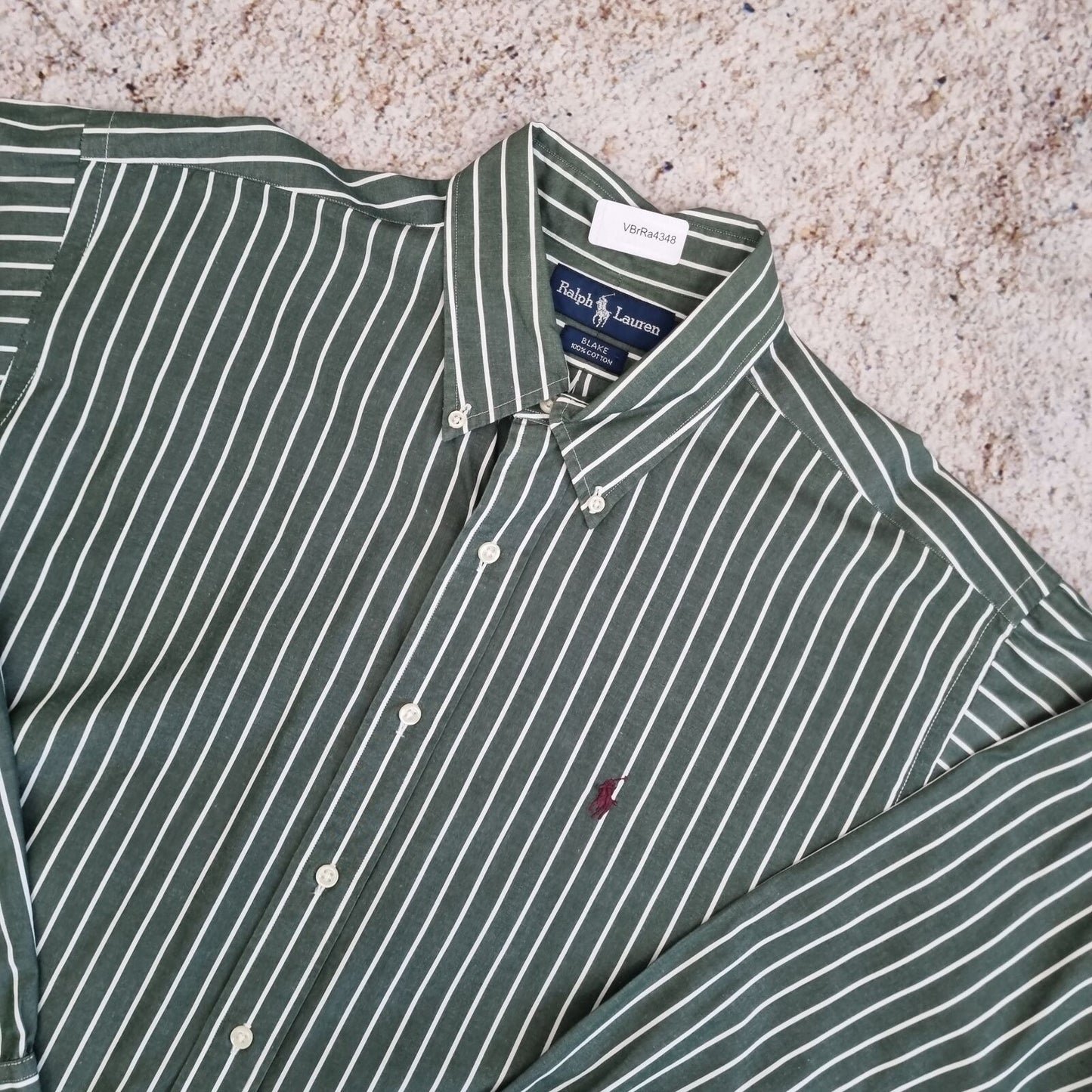 Ralph Lauren OXFORD SHIRT BLAKE 100% COTTON STRIPE - Green - Size L