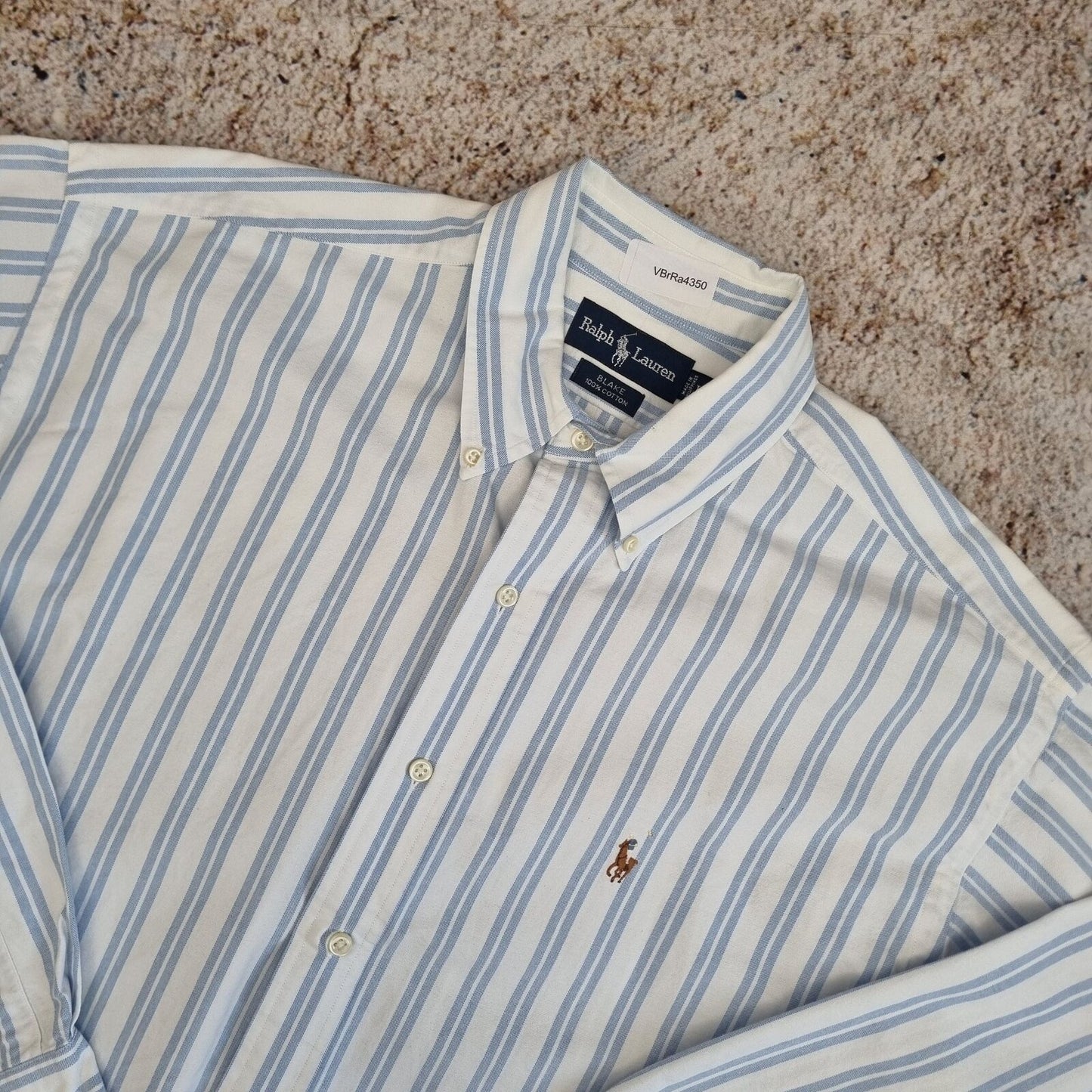 Ralph Lauren OXFORD SHIRT BLAKE 100% COTTON STRIPE - White - Size L