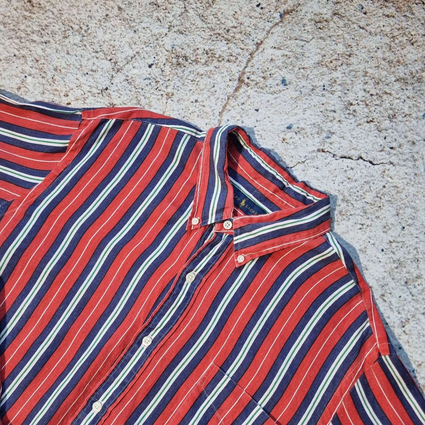 Ralph Lauren OXFORD SHIRT 100% LINEN STRIPE - Red - Size XXL