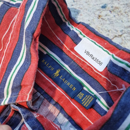 Ralph Lauren OXFORD SHIRT 100% LINEN STRIPE - Red - Size XXL