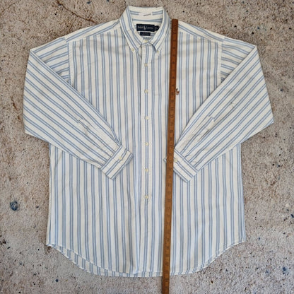 Ralph Lauren OXFORD SHIRT BLAKE 100% COTTON STRIPE - White - Size L
