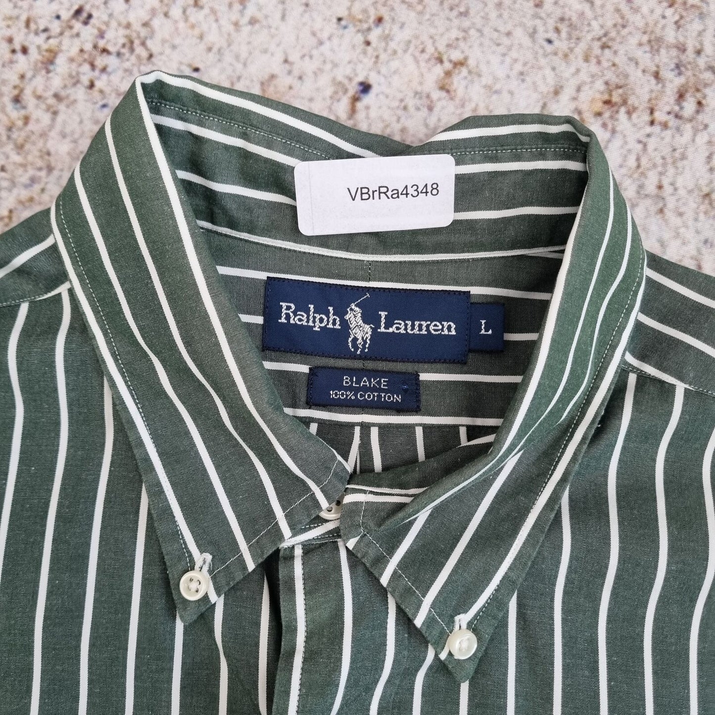Ralph Lauren OXFORD SHIRT BLAKE 100% COTTON STRIPE - Green - Size L