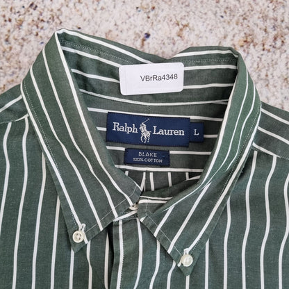 Ralph Lauren OXFORD SHIRT BLAKE 100% COTTON STRIPE - Green - Size L