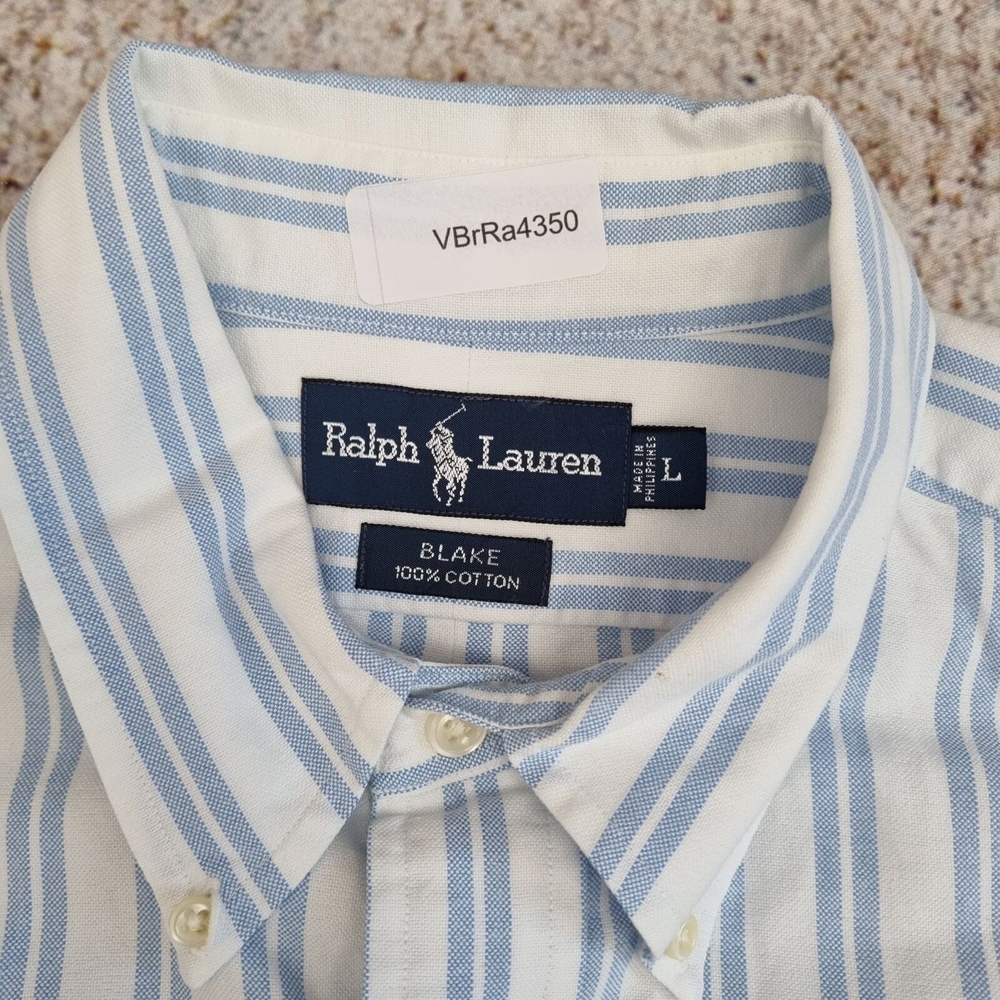 Ralph Lauren OXFORD SHIRT BLAKE 100% COTTON STRIPE - White - Size L