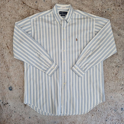Ralph Lauren OXFORD SHIRT BLAKE 100% COTTON STRIPE - White - Size L